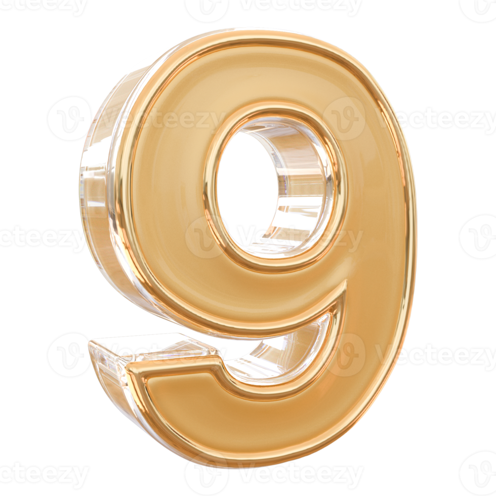number 9 3d gold png