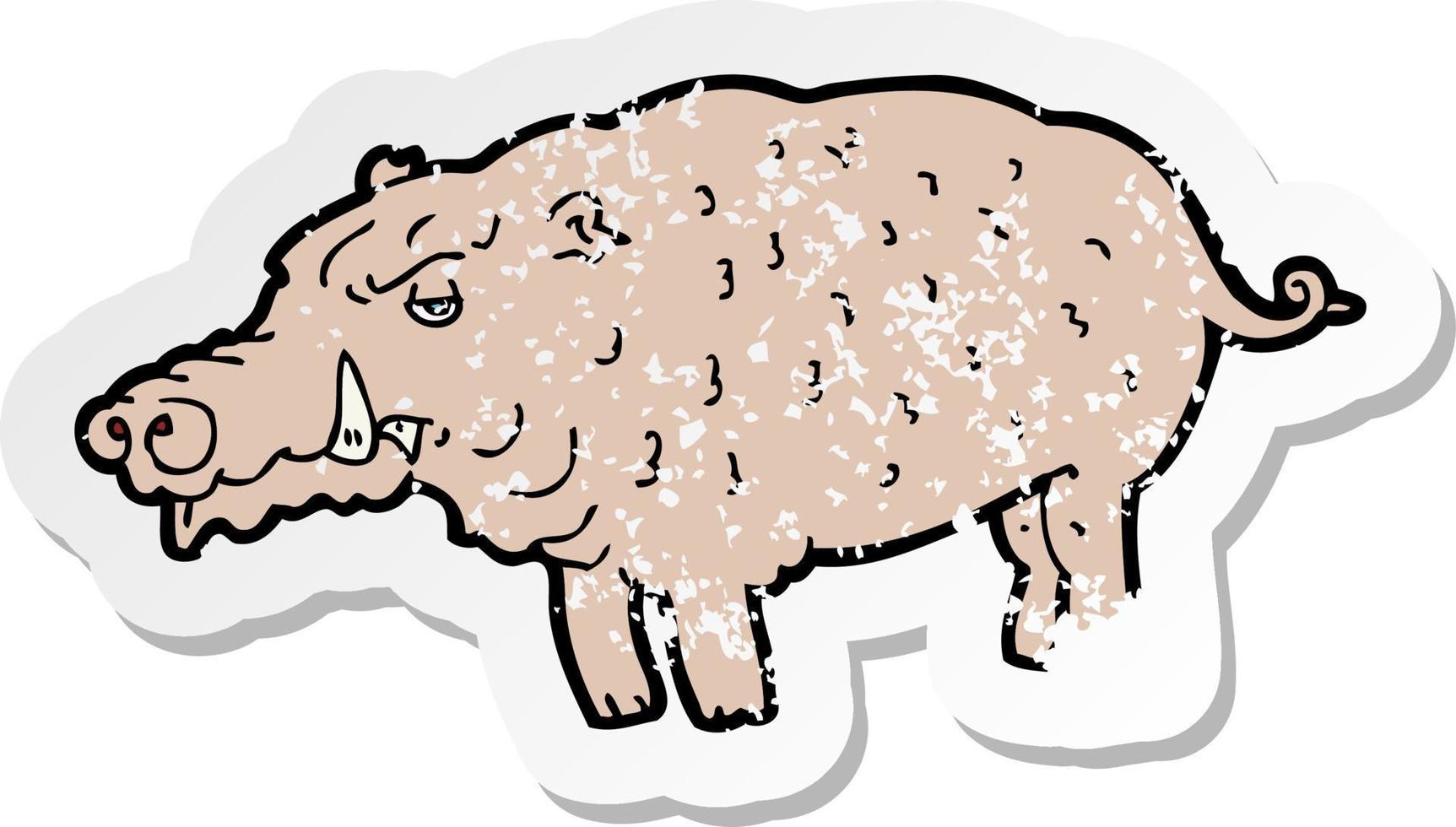 retro distressed sticker of a cartoon hog vector