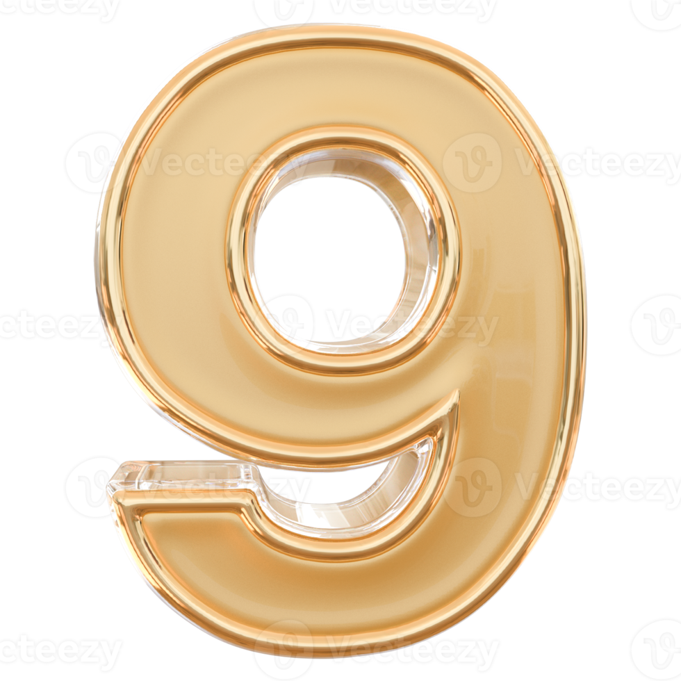 number 9 3d golden png