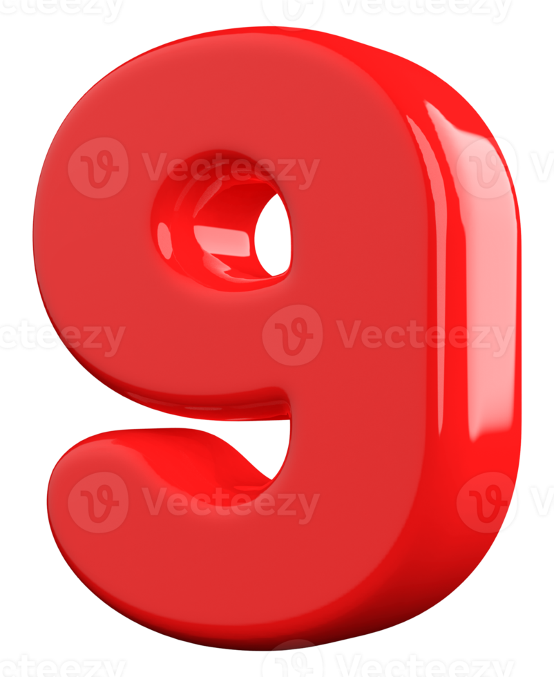 3d number 9 red png