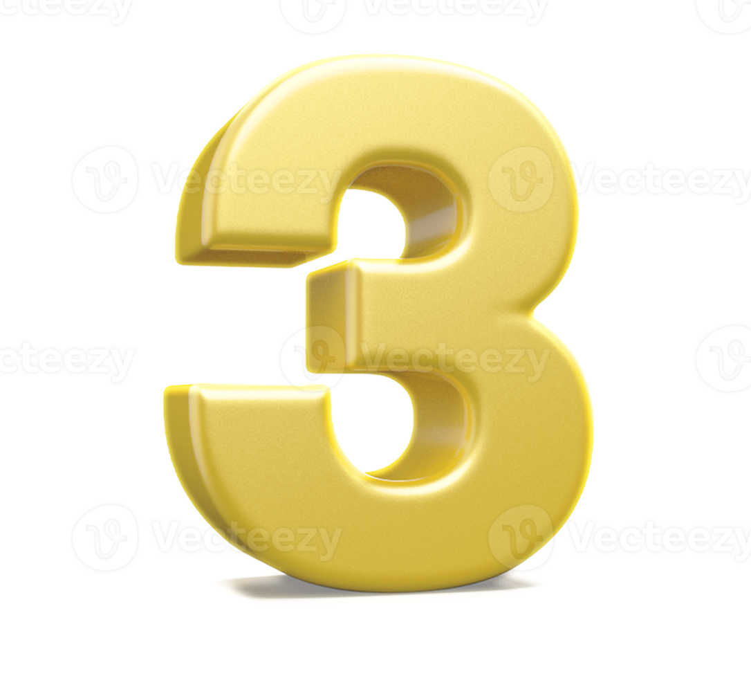 3d number 3 golden png