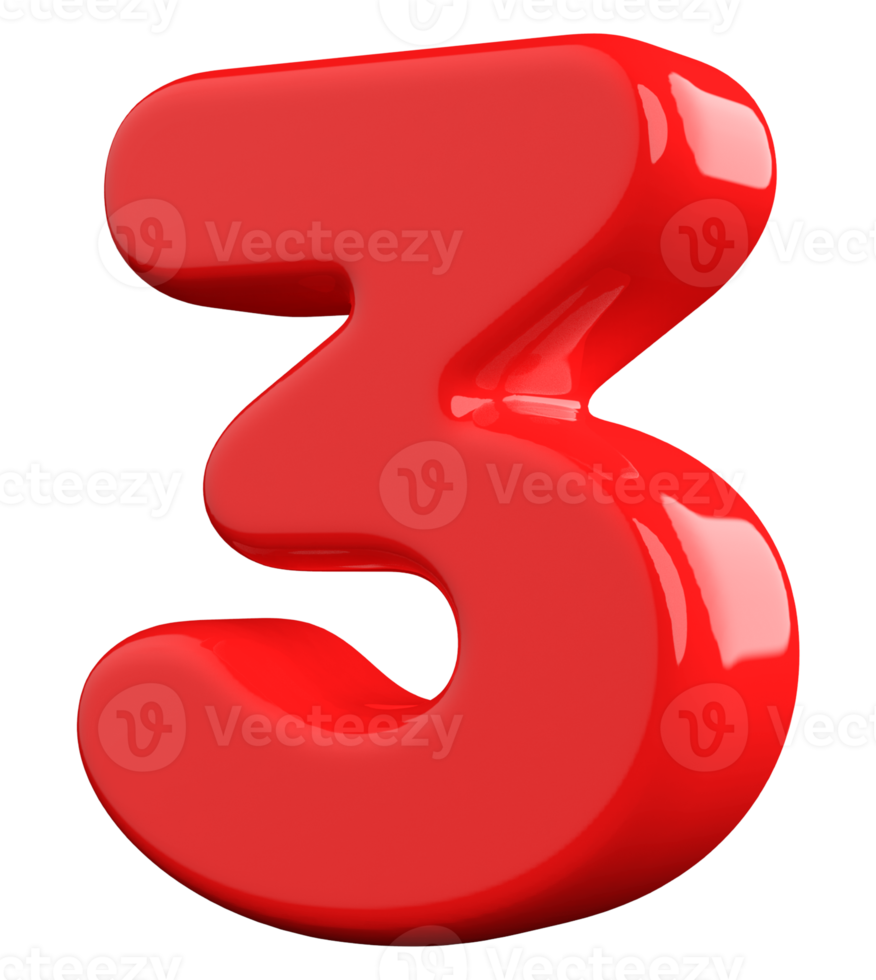 3d number 3 red png