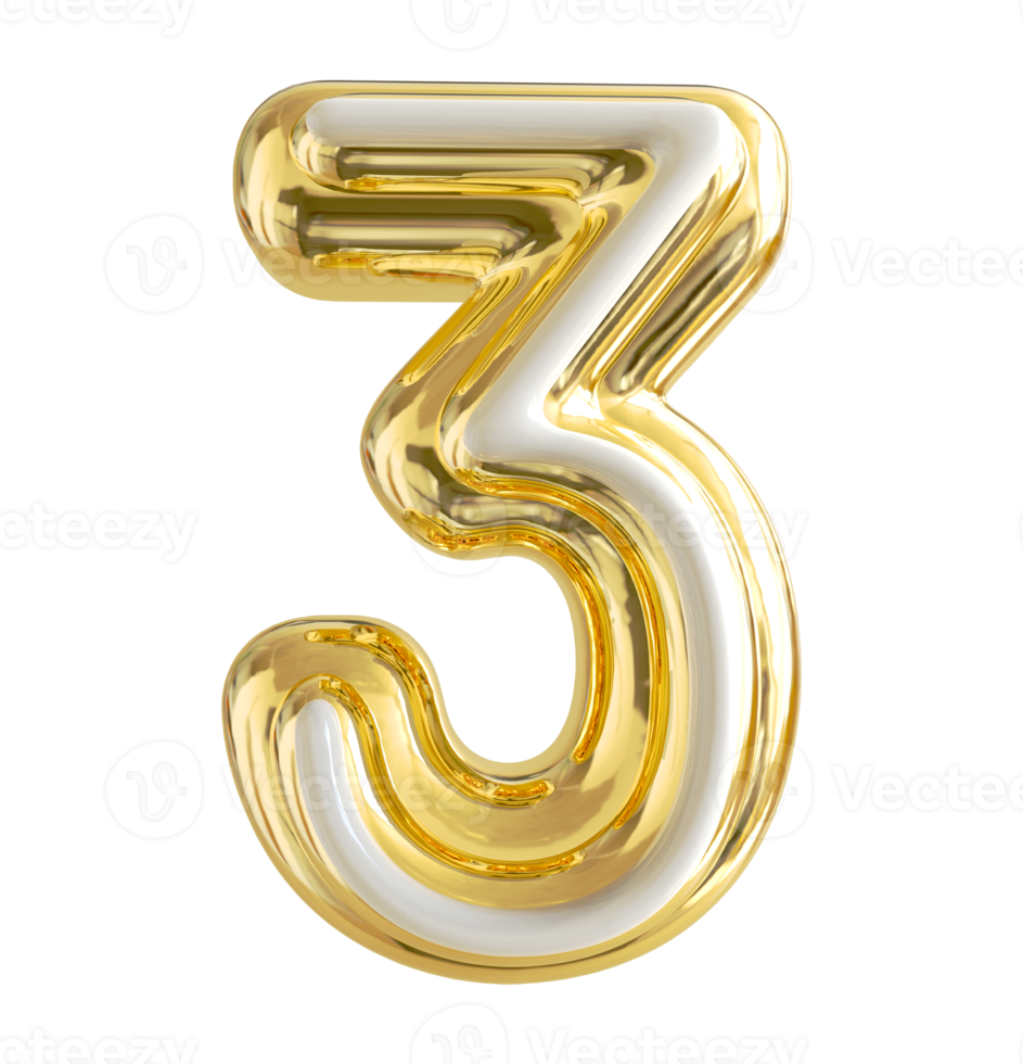 number 3 3d gold png