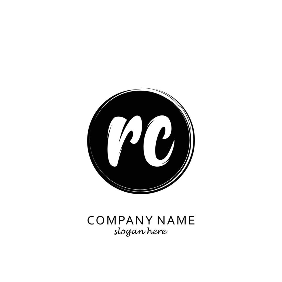 Initial RC with black circle brush logo template vector