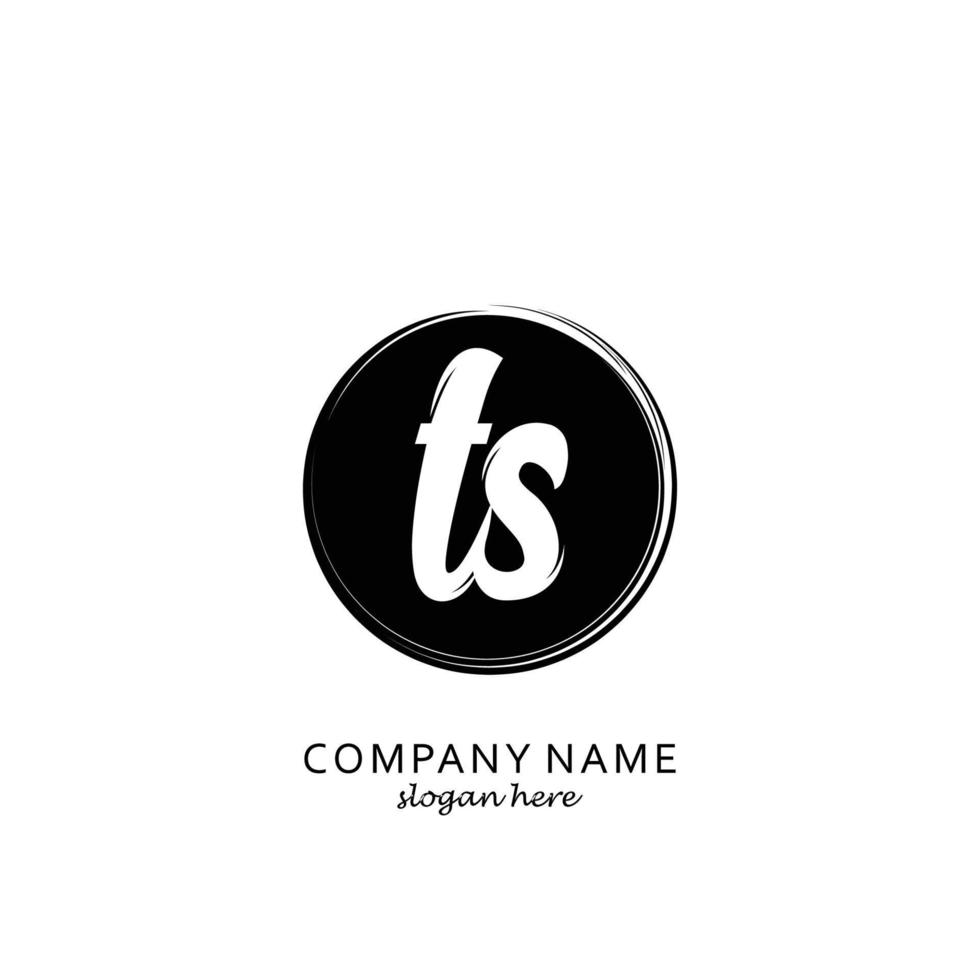 Initial TS with black circle brush logo template vector