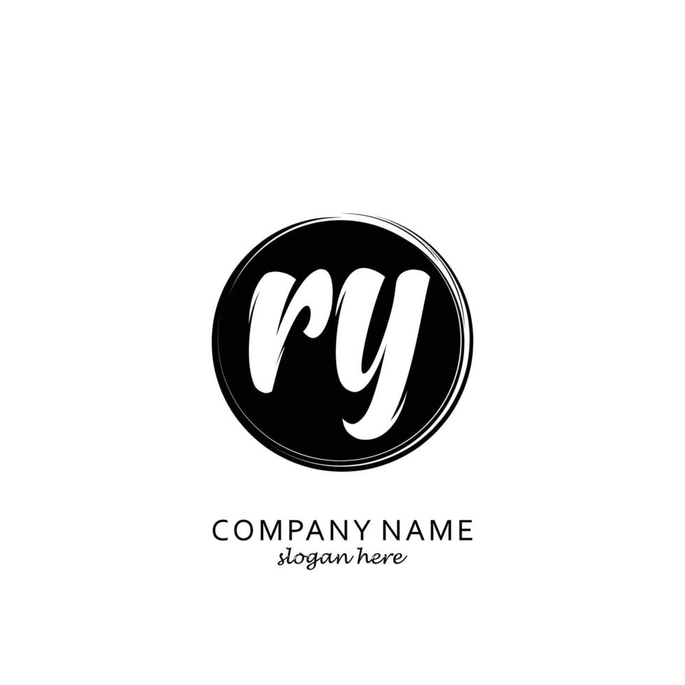 Initial RY with black circle brush logo template vector