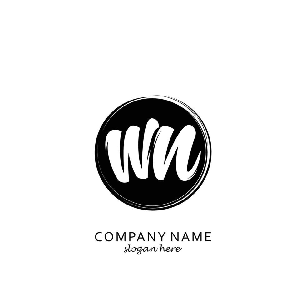 Initial WN with black circle brush logo template vector