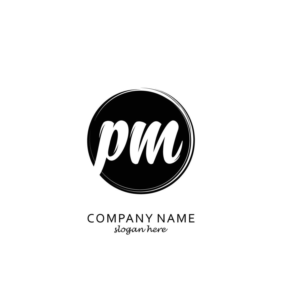 Initial PM with black circle brush logo template vector