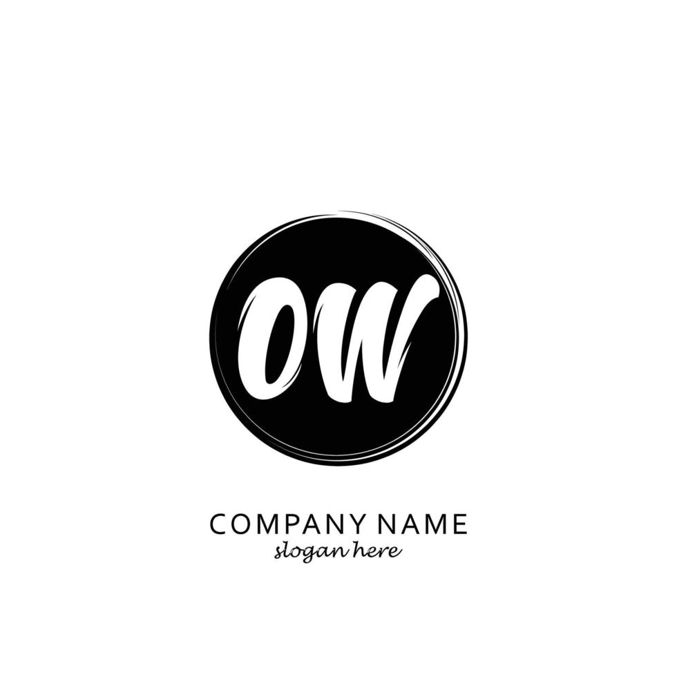 Initial OW with black circle brush logo template vector