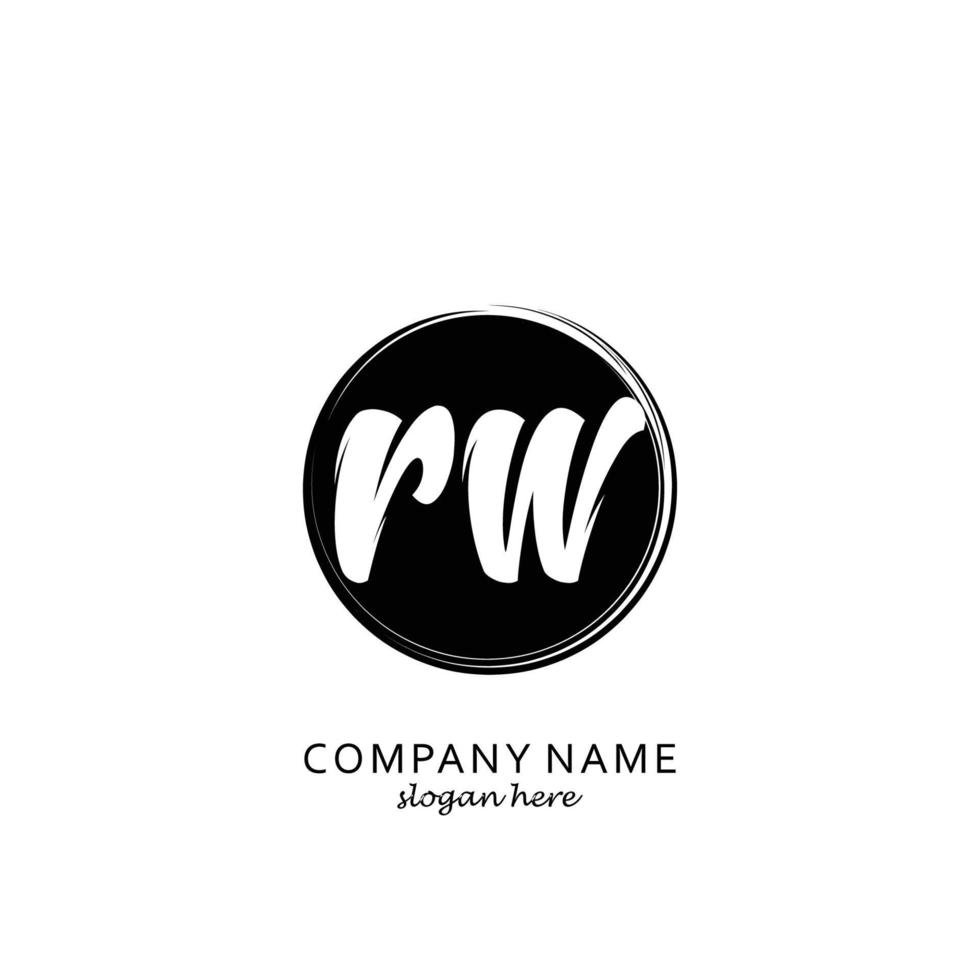 Initial RW with black circle brush logo template vector