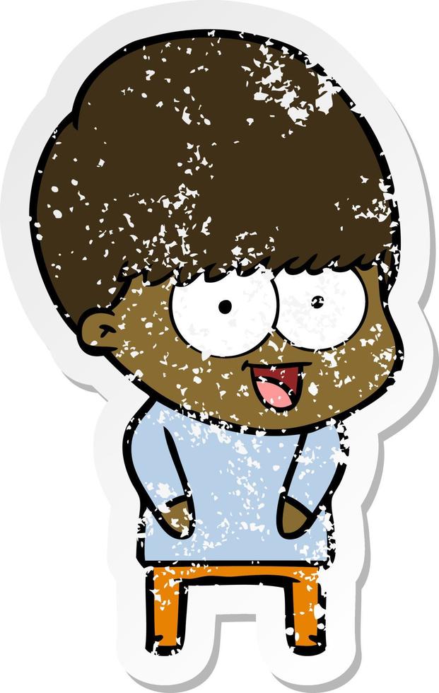distressed sticker of a happy cartoon boy vector