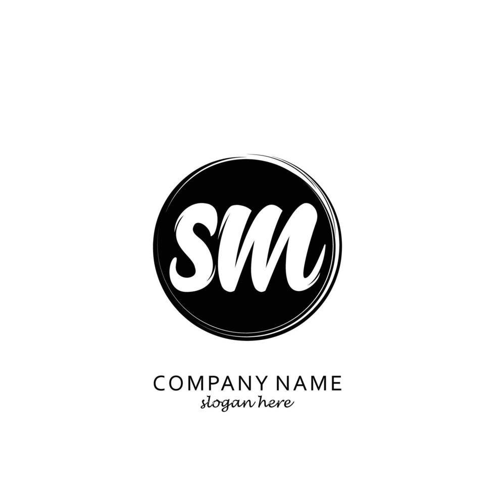 Initial SM with black circle brush logo template vector