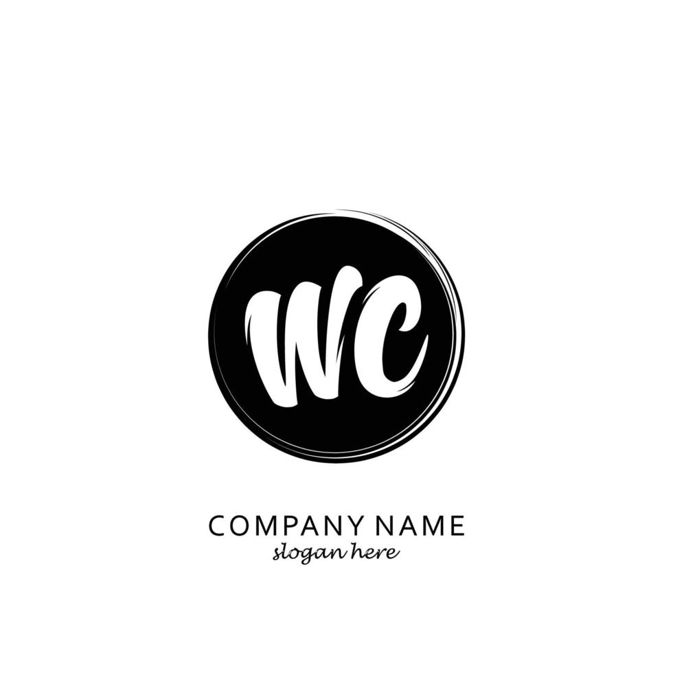 wc inicial con plantilla de logotipo de pincel de círculo negro vector