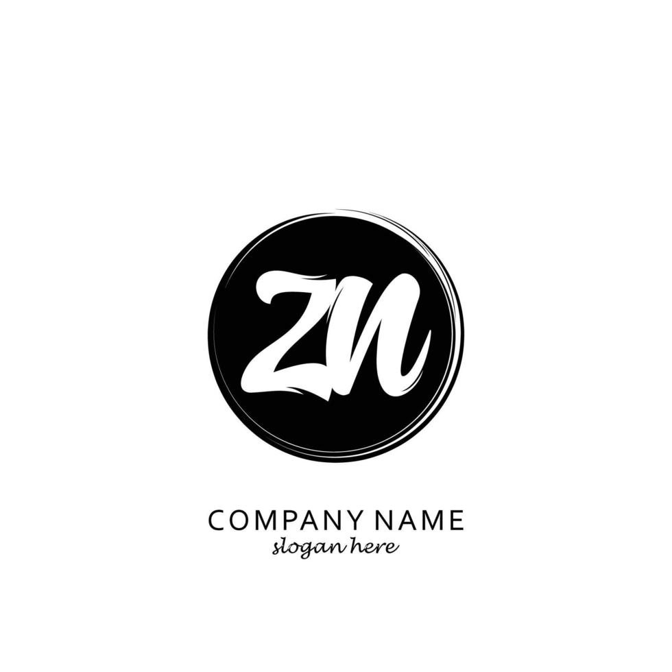 Initial ZN with black circle brush logo template vector