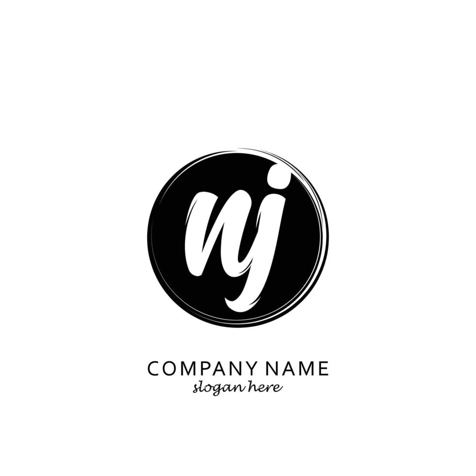 Initial NJ with black circle brush logo template vector