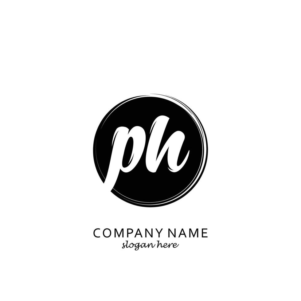 Initial PH with black circle brush logo template vector