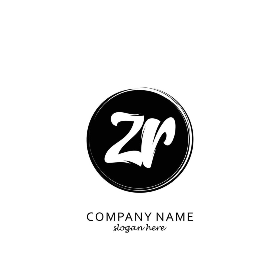 Initial ZR with black circle brush logo template vector