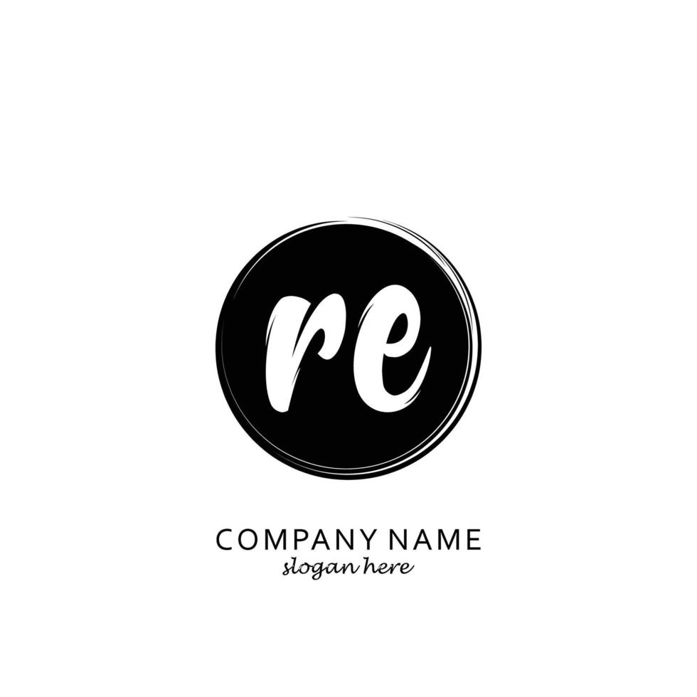 Initial RE with black circle brush logo template vector