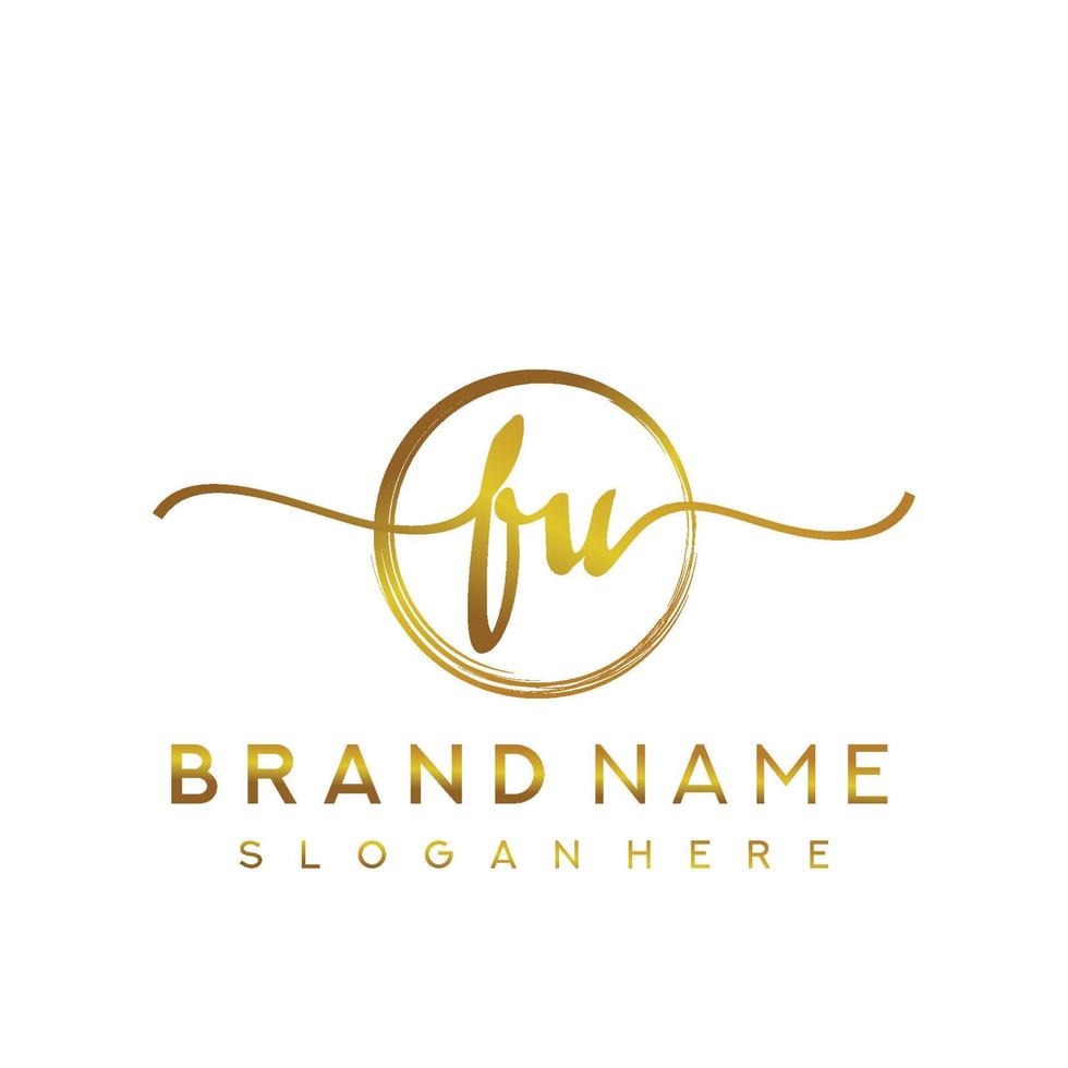 Initial FU beauty monogram and elegant logo design, handwriting logo of initial signature, wedding, fashion, floral and botanical with creative template. vector