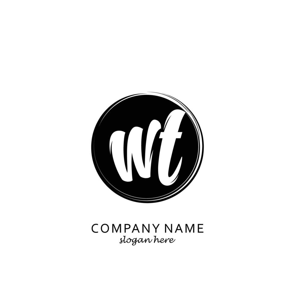 Initial WT with black circle brush logo template vector