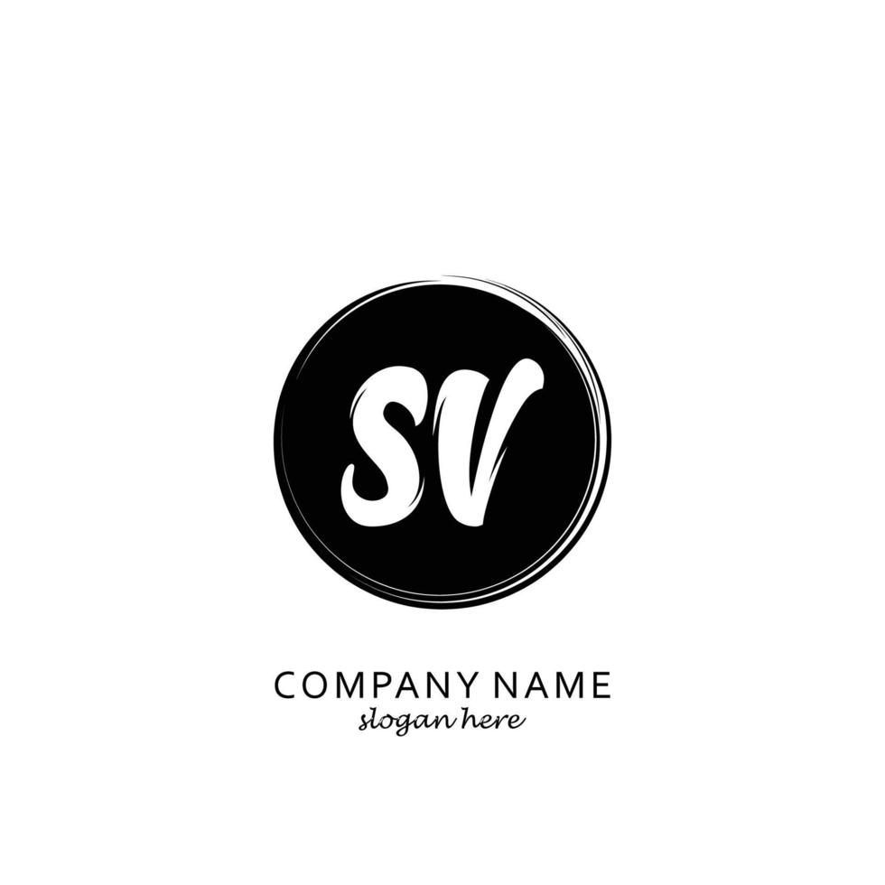 Initial SV with black circle brush logo template vector