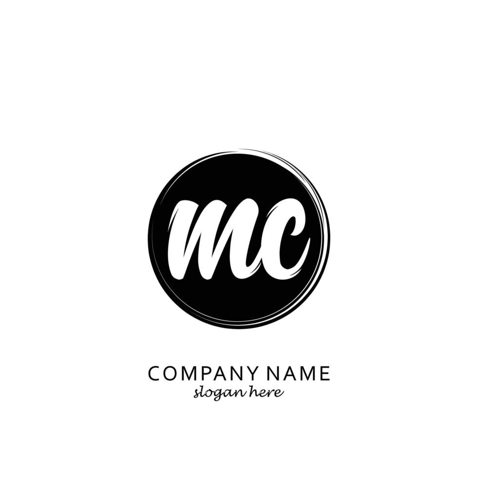 Initial MC with black circle brush logo template vector