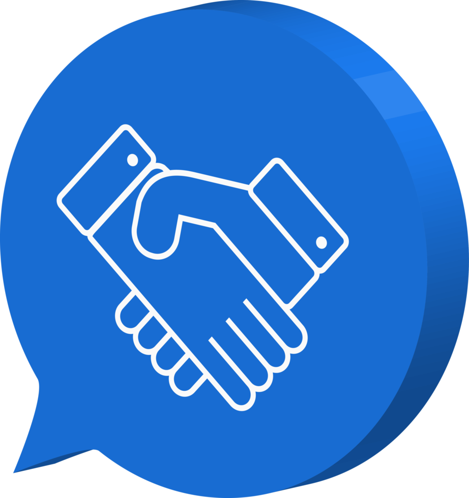 businessman icon shaking hands in 3d style blue chat bubble png