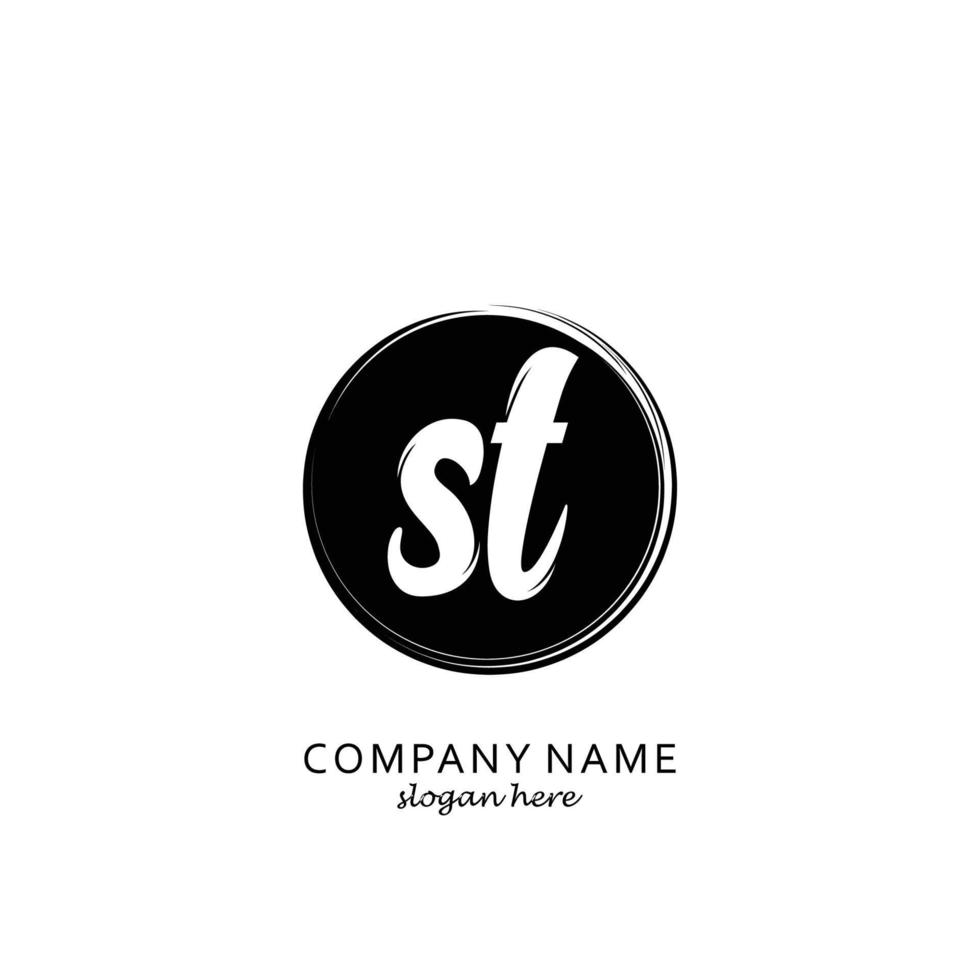 Initial ST with black circle brush logo template vector