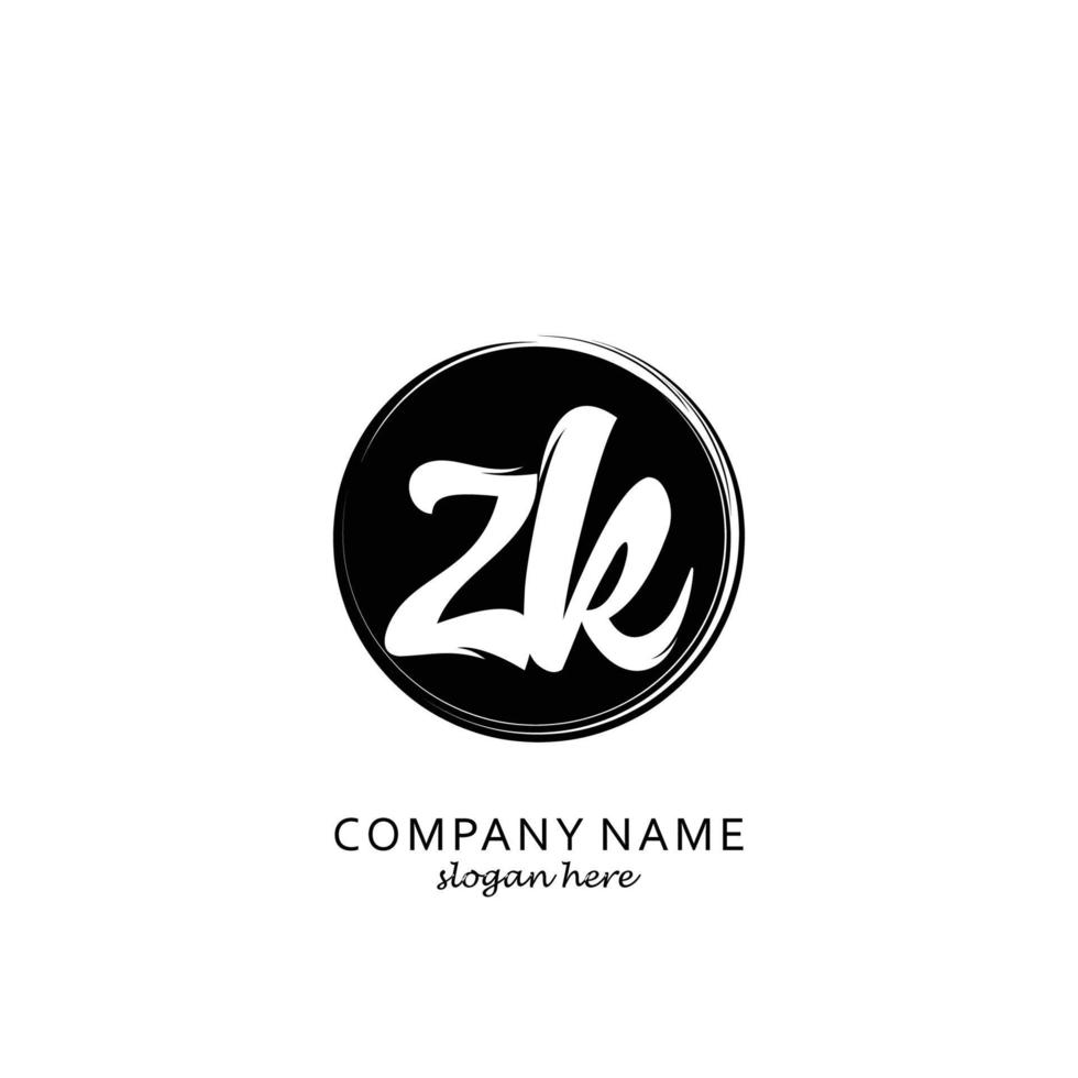 Initial ZK with black circle brush logo template vector