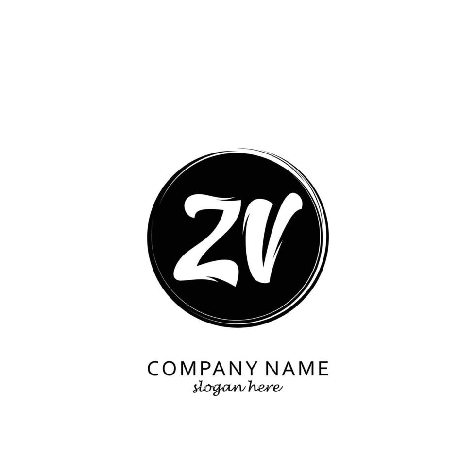 Initial ZV with black circle brush logo template vector
