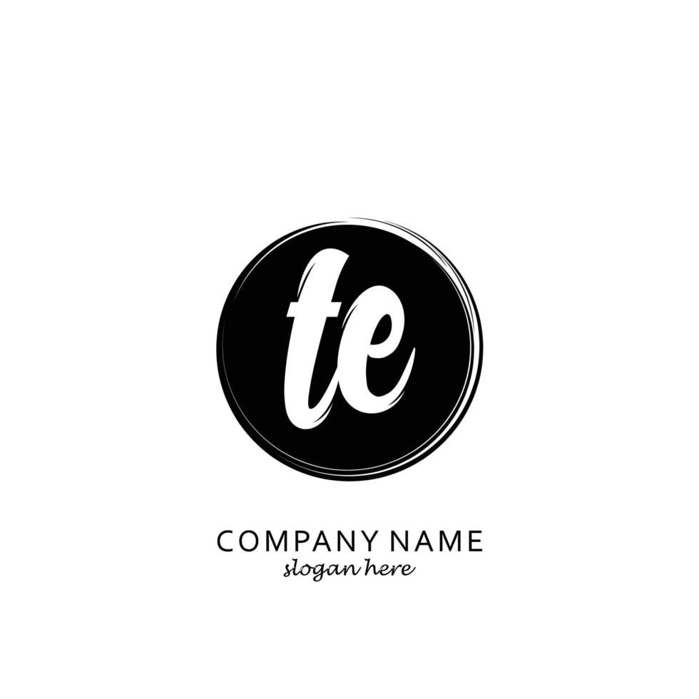 Initial TE with black circle brush logo template vector