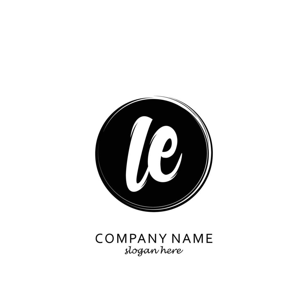 Initial LE with black circle brush logo template vector