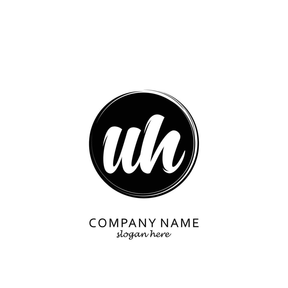 Initial UH with black circle brush logo template vector