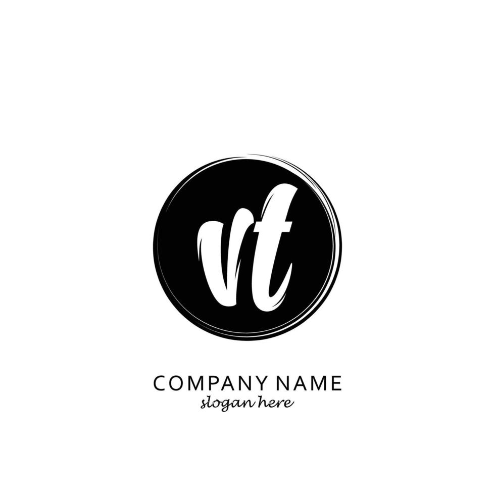 Initial VT with black circle brush logo template vector