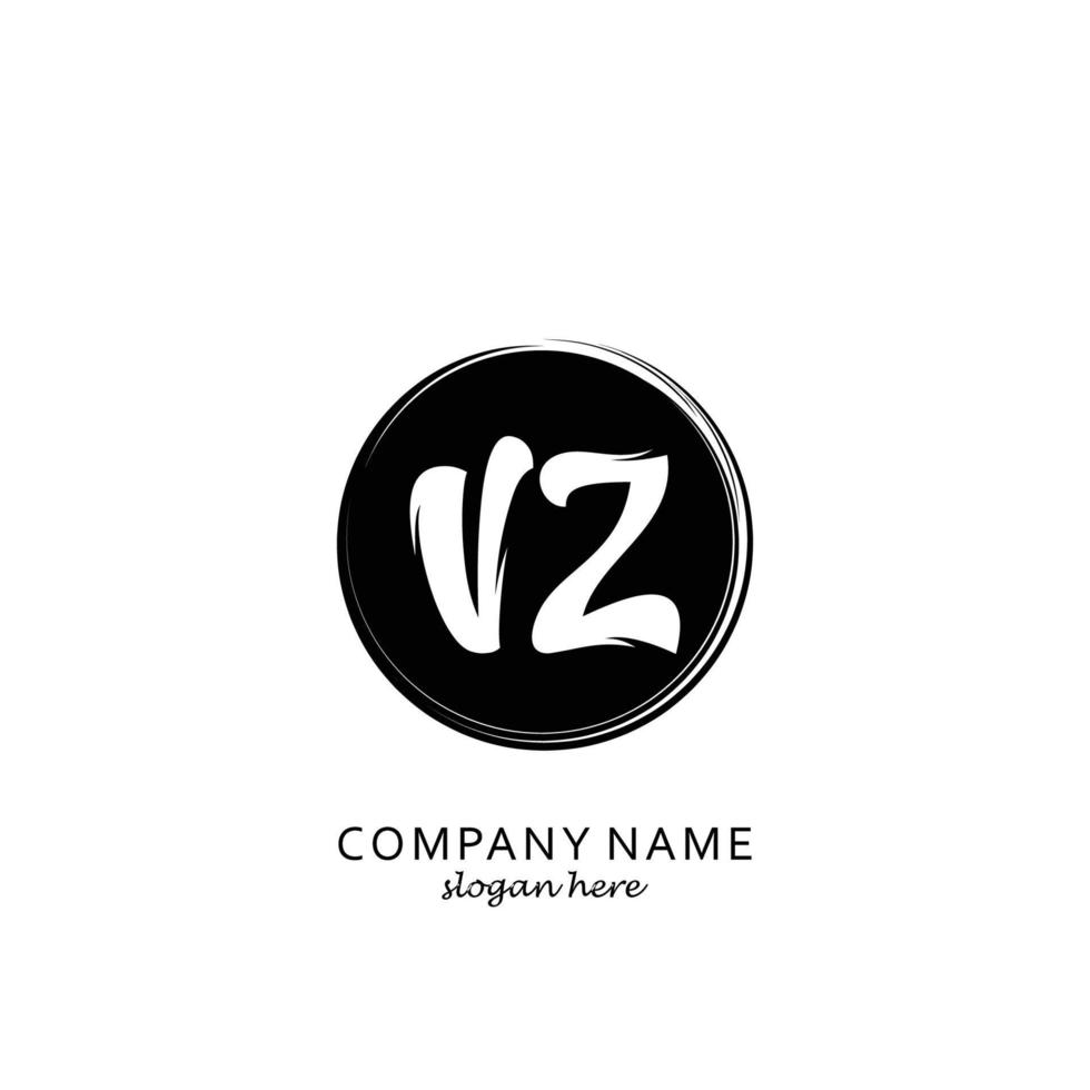 Initial VZ with black circle brush logo template vector