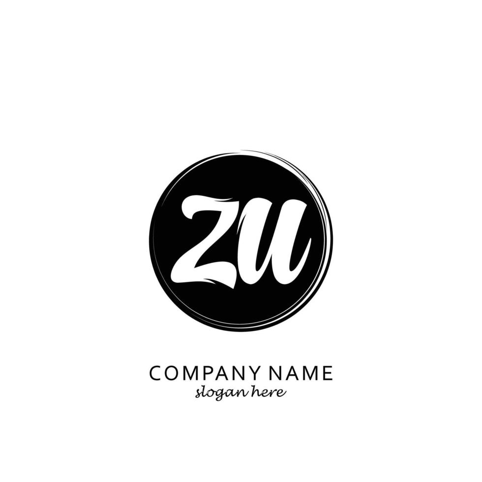 Initial ZU with black circle brush logo template vector