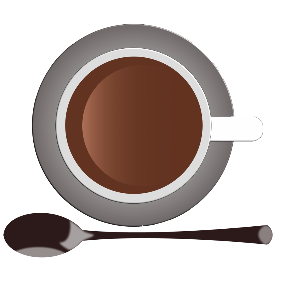 bianca tazza di caffè con nero cucchiaio su trasparente sfondo. png
