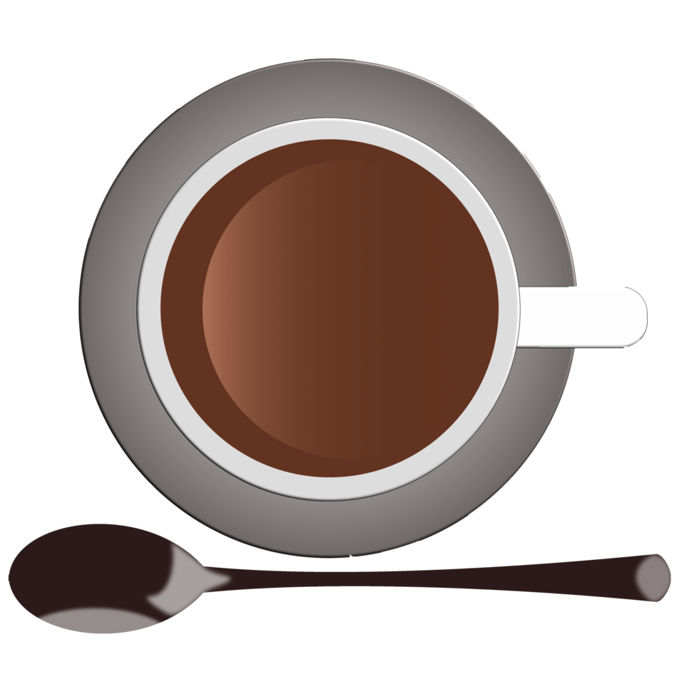 White cup of coffee with black spoon on transparent background. png