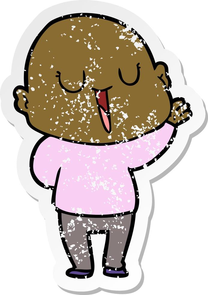 distressed sticker of a happy cartoon bald man vector