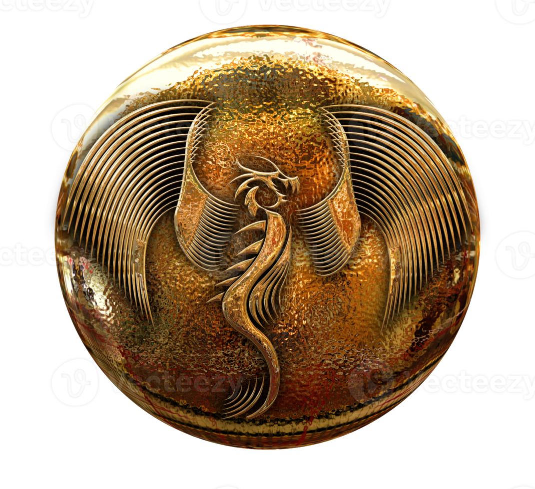 golden dragon inside a shiny golden ball png