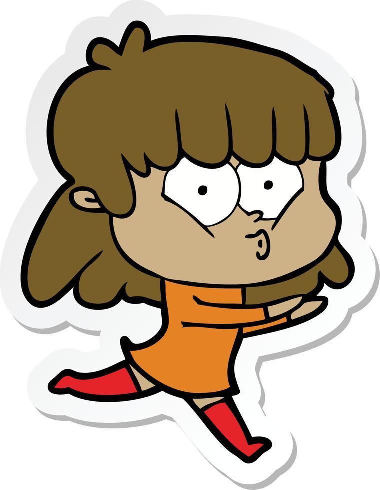 sticker of a cartoon whistling girl vector