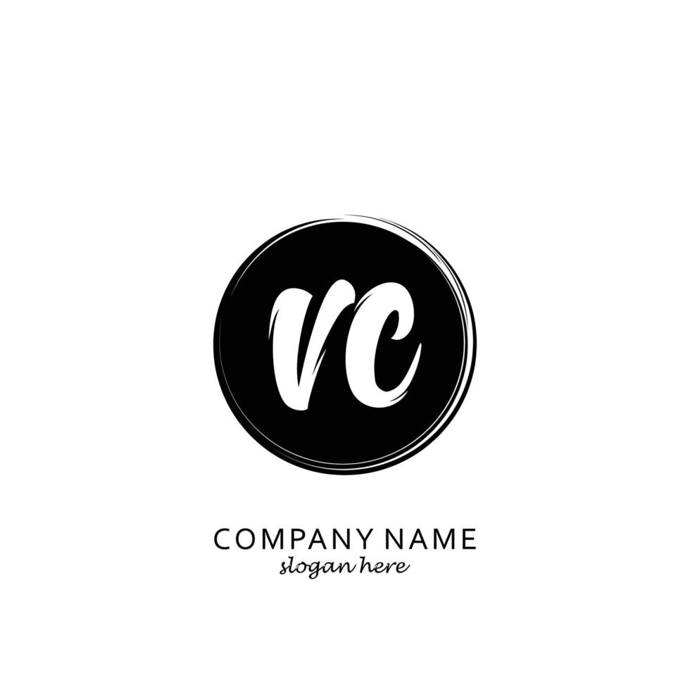 Initial VC with black circle brush logo template vector