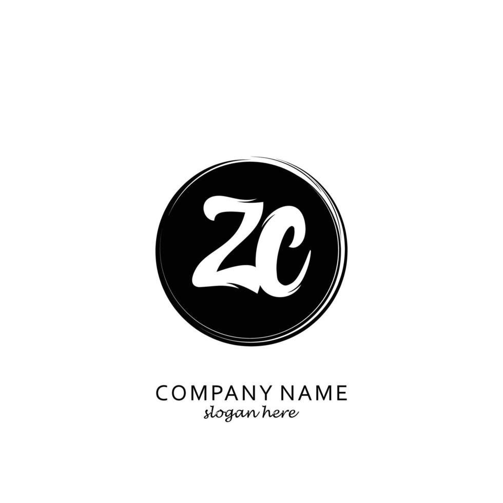 Initial ZC with black circle brush logo template vector