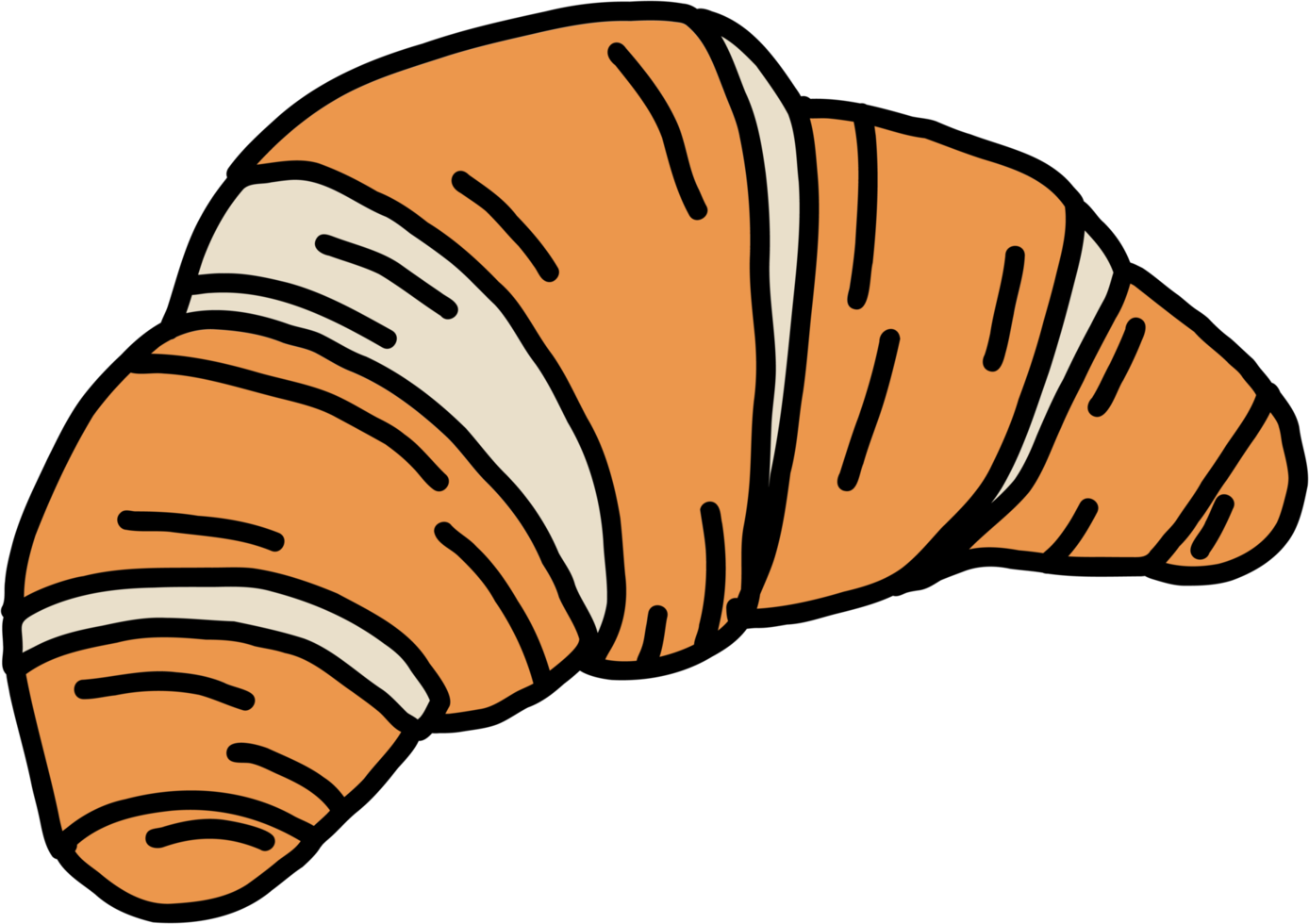 doodle frihand skissritning av croissantbröd. png