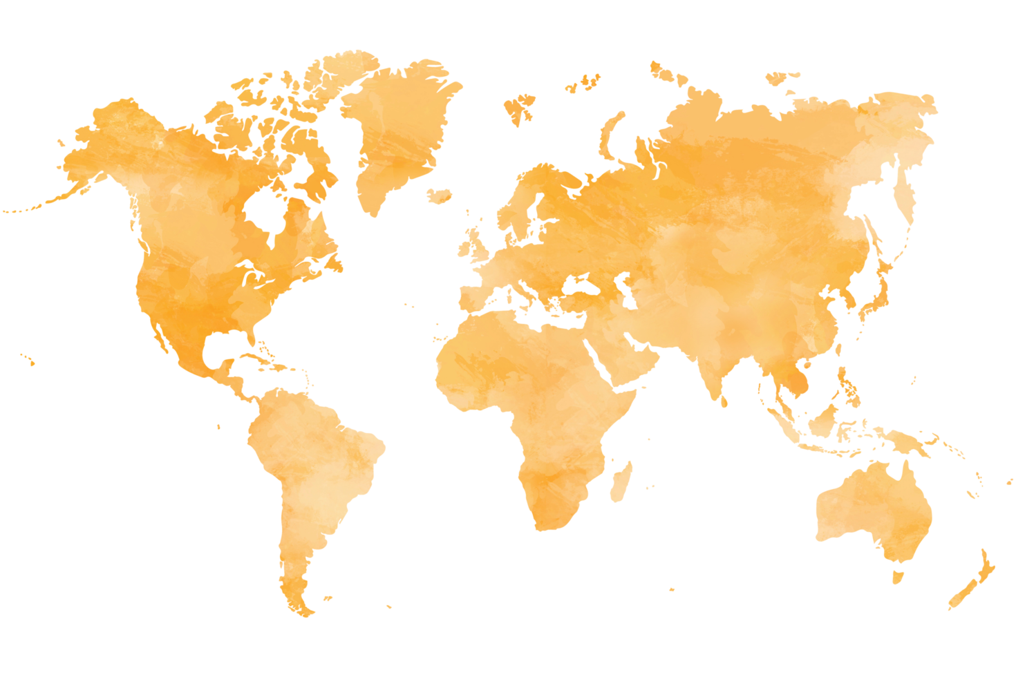 Colorful water color world map painting on white background. png