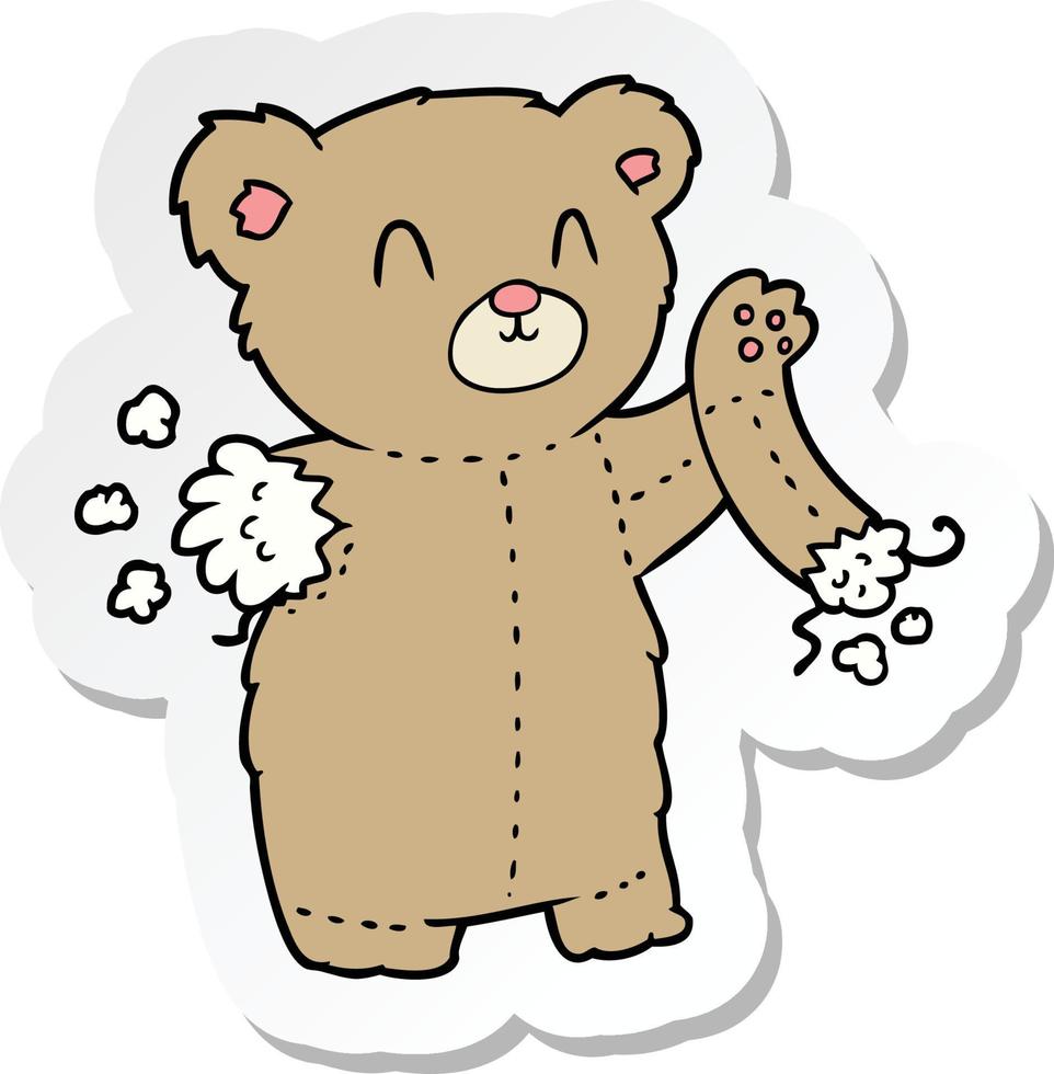 sticker of a cartoon teddy bear with torn arm vector