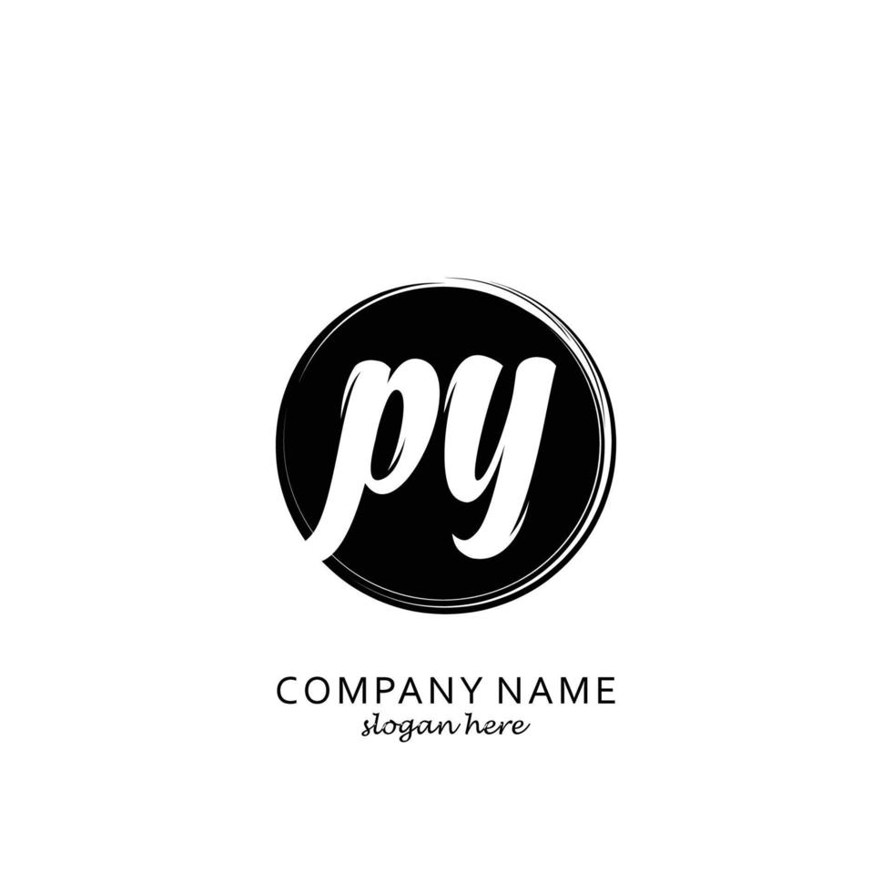 Initial PY with black circle brush logo template vector