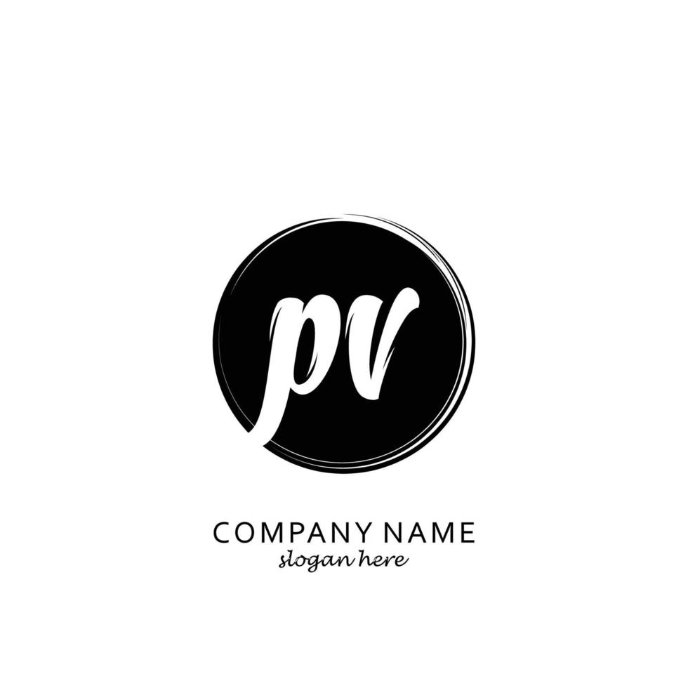 Initial PV with black circle brush logo template vector