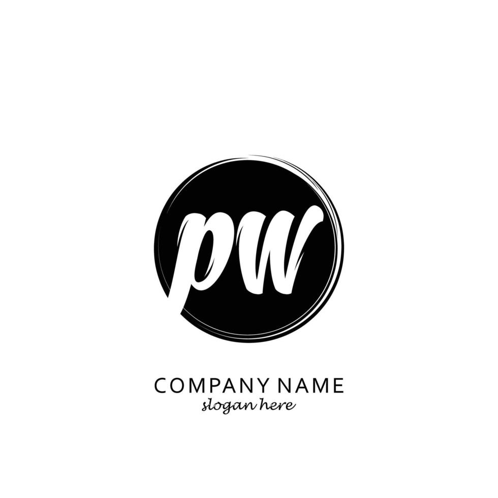 pw inicial con plantilla de logotipo de pincel de círculo negro vector