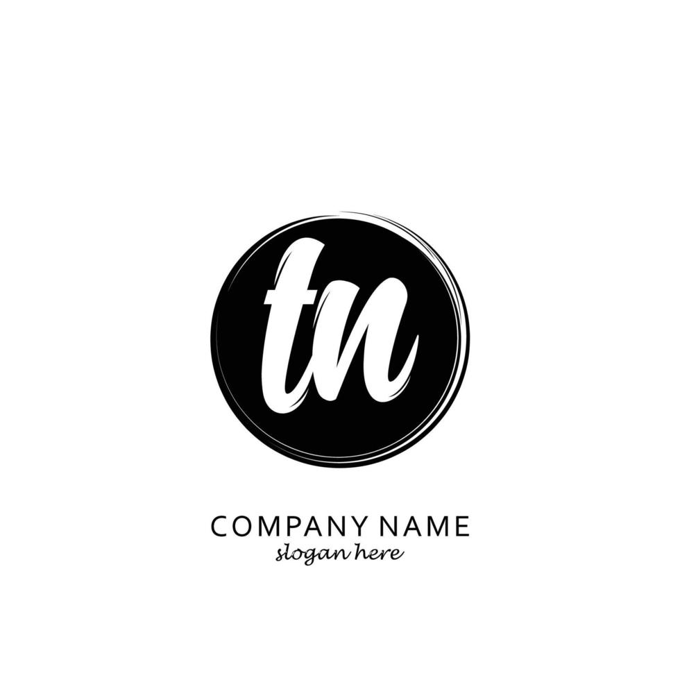 Initial TN with black circle brush logo template vector